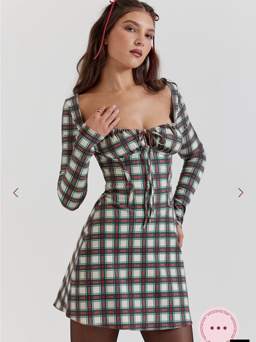 House of CB Malika Corset Dress Red Tartan XS